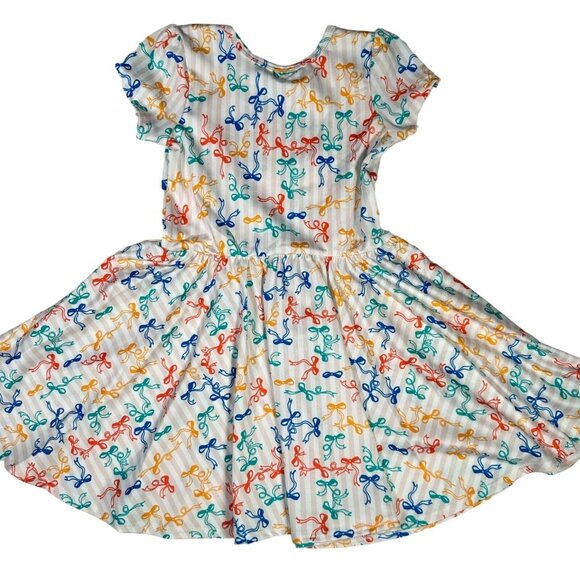 Dot Dot Smile Striped Bow White Cream Red Blue Girls Toddler Dress Cap Sleeve 2T - Picture 6 of 8